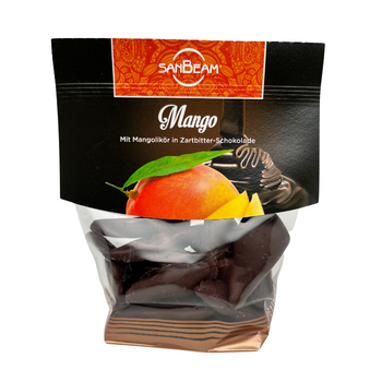 Mango mit Mangolikör in Zartbitter-Schokolade